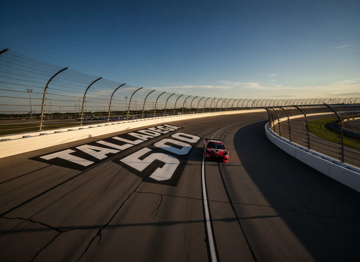 Talladega racetrack hero image used as subtle background